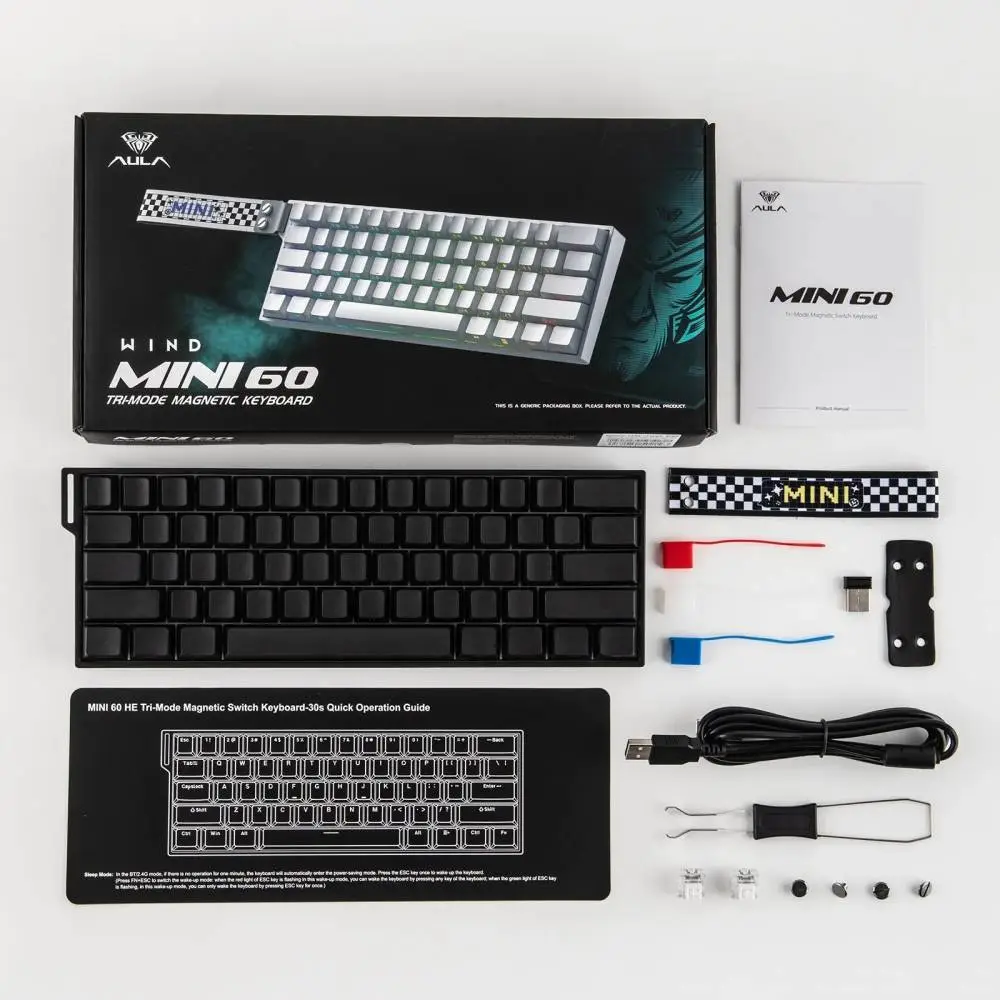 Aula геймърска механична клавиатура Wireless Gaming Mechanical Keyboard MINI 60 HE PRO 8K  - Stormrise Magnetic Switch [Linear] (English US), Black