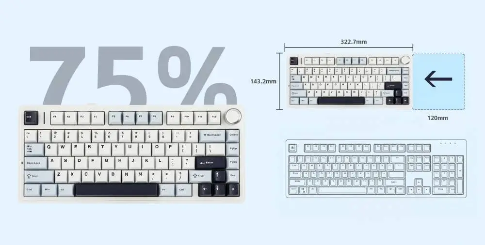 Aula геймърска механична клавиатура Wireless Gaming Mechanical Keyboard F75 Thunder Black - Reaper Switch [Linear] (English US)