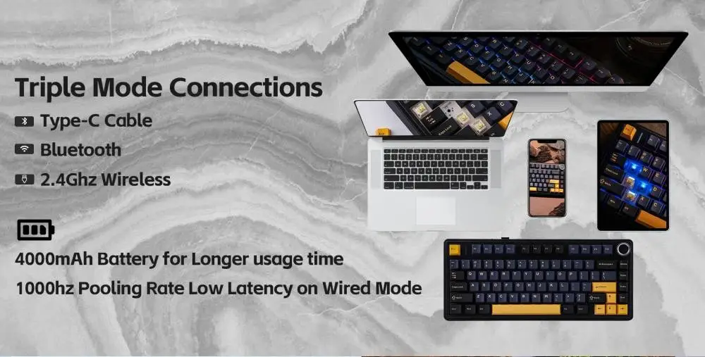 Aula геймърска механична клавиатура Wireless Gaming Mechanical Keyboard F75 Thunder Black - Reaper Switch [Linear] (English US)