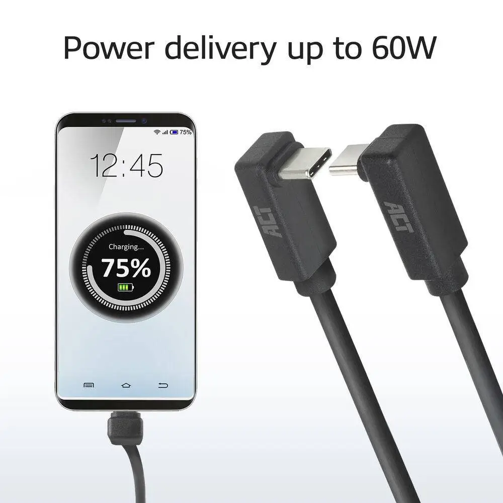 ACT Кабел USB-C 10Gbps, 60W, 1м, конектори на 90&deg; up/down angled