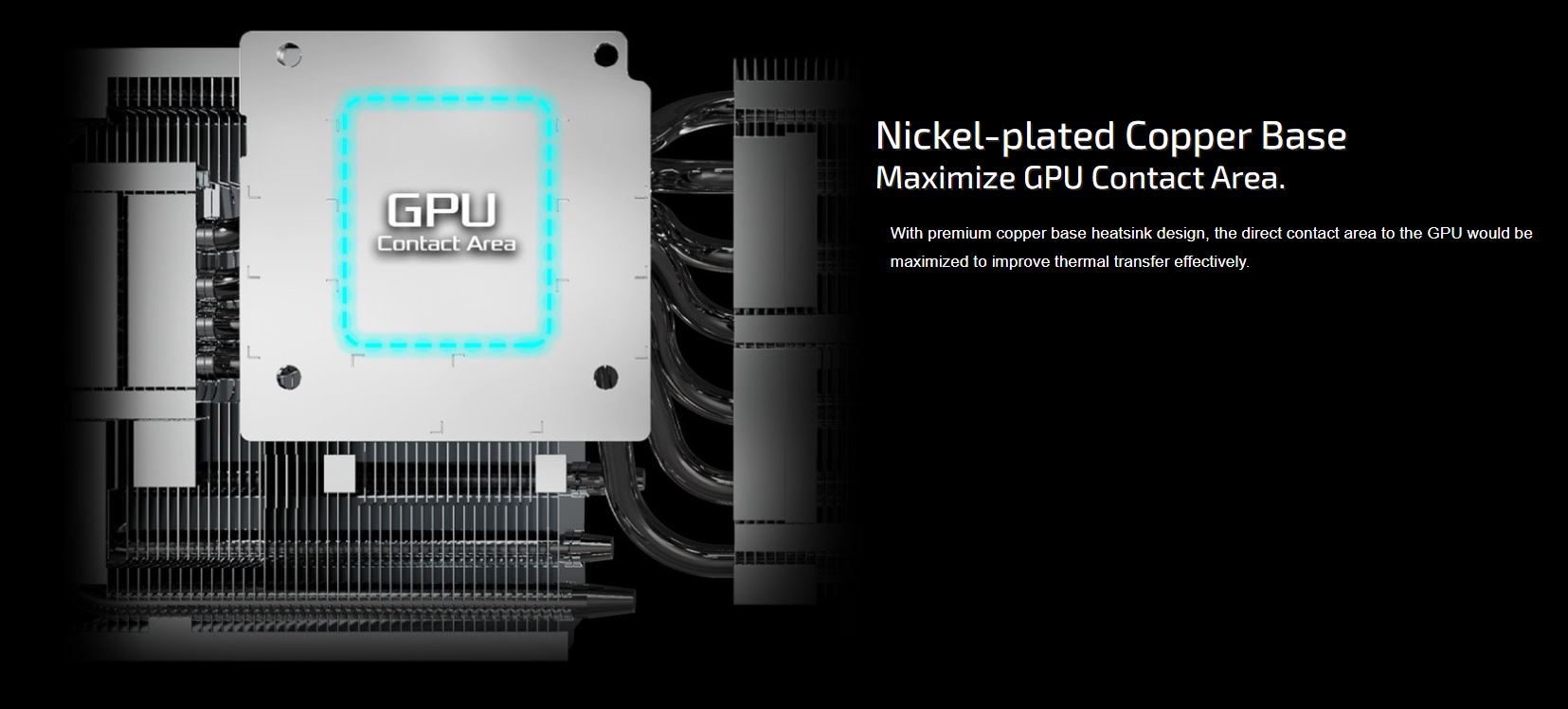 Nickel-plated Copper Base Maximize GPU Contact Area.